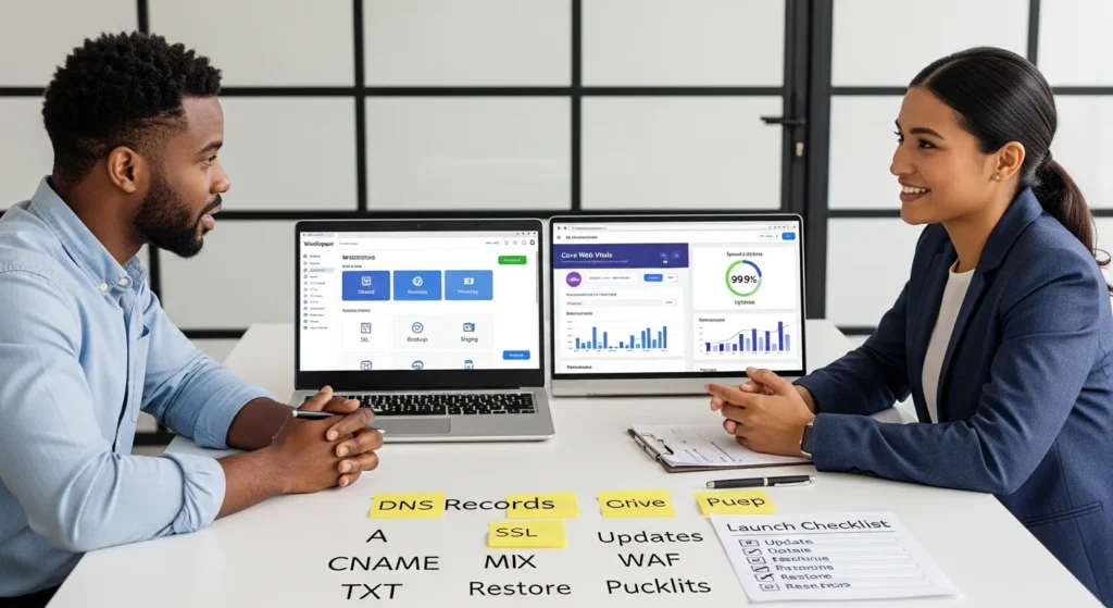 founder and developer review hostinger dashboard and wordpress performance in office