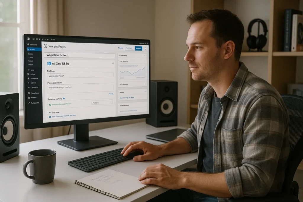 person optimizing easy digital downloads product seo in wordpress with aioseo plugin