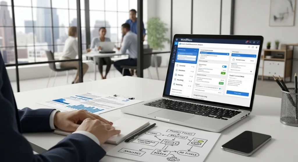 professional reviews wordpress cookie consent dashboard in a modern u s office
