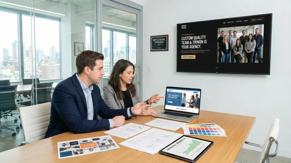 founder and designer compare generic template site with a branded website redesign