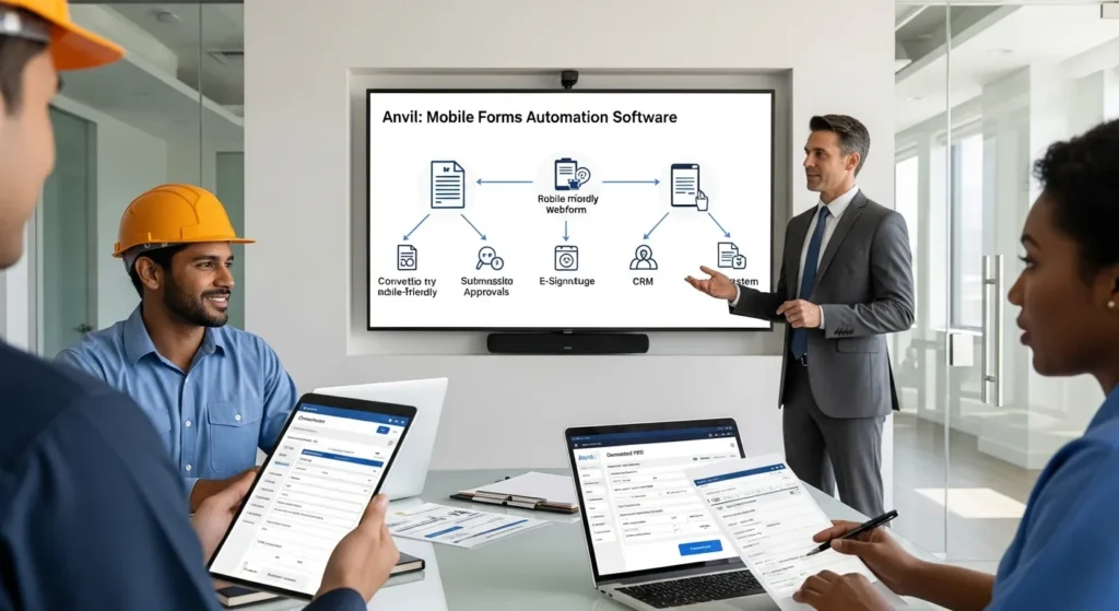 Anvil: Mobile Forms Automation Software (What It Does And How To Use It Safely) 2 manager demonstrates mobile forms automation workflow with tablet approvals and e signature