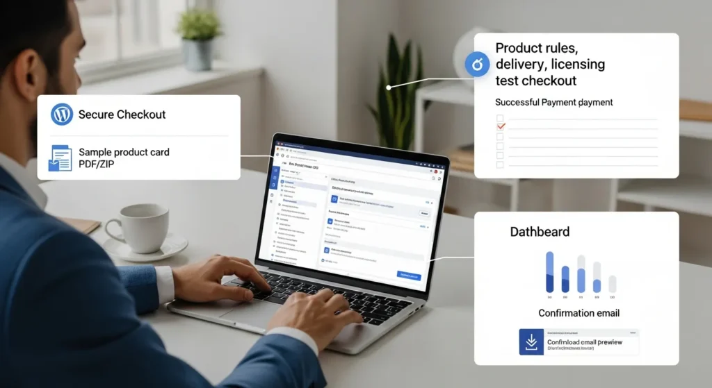 How To Use Easy Digital Downloads (EDD) To Sell Digital Products On WordPress 2 professional configuring easy digital downloads with stripe in wordpress on a laptop