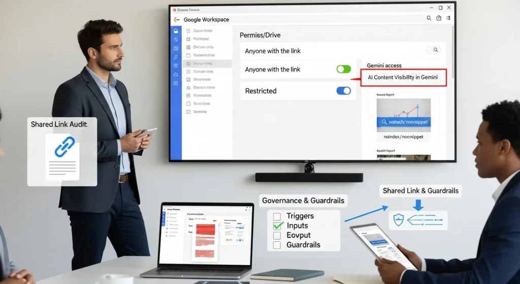 security team reviews google workspace permissions to control gemini content visibility