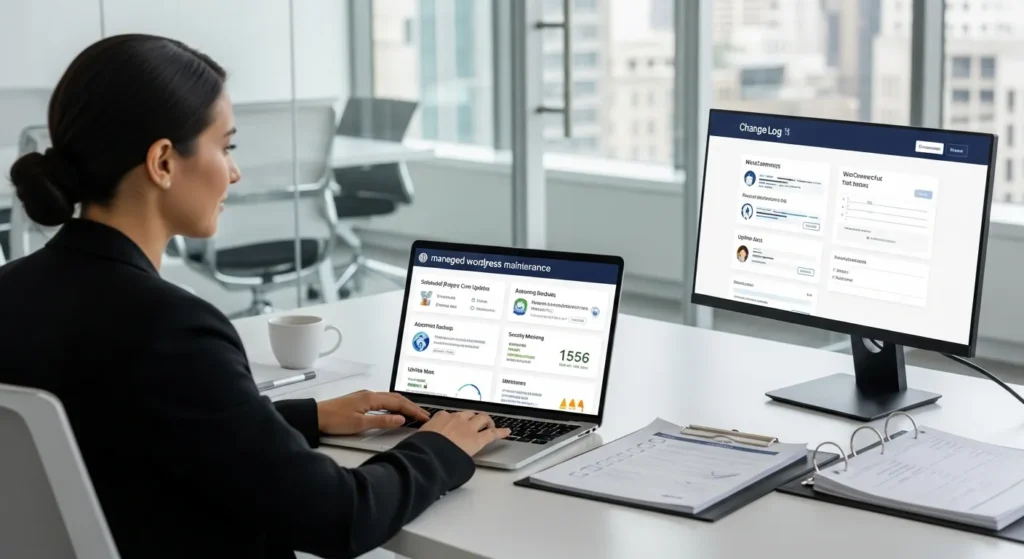 specialist monitoring wordpress updates backups security and woocommerce checkout in office